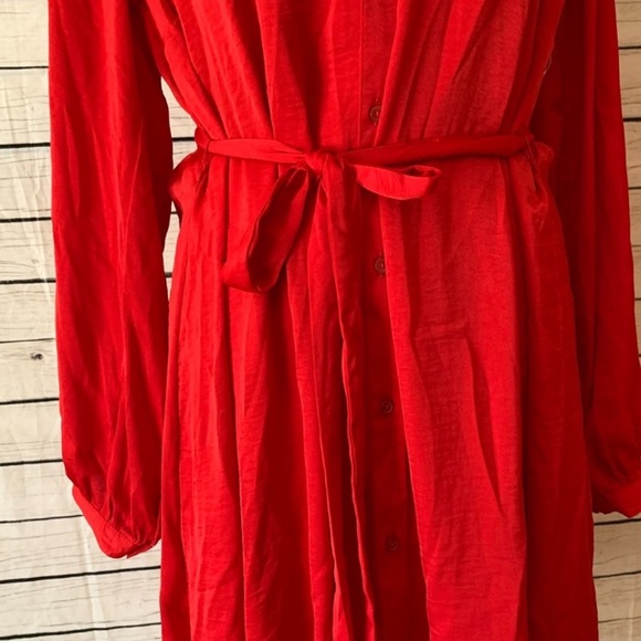 Old Navy Red Satin Silk like button up Tie Belted Shirt Dress XL - Picture 6 of 9